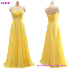 Fashion Clothes Wholesale Romantic Evening Dress One Shoulder Gowns Yellow Formal Gown Dress